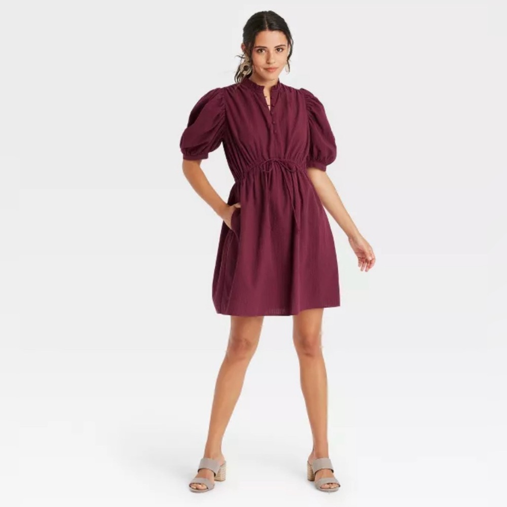 A New Day Puff Sleeve Dress Women’s Size 2X in Deep Purple Berry